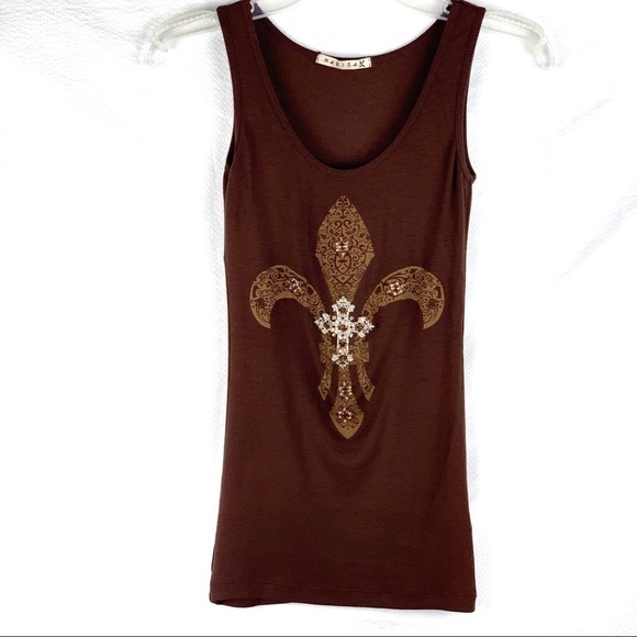 NEW-MARISA K Rhinestone Cross Studded FDL Tank Top - Picture 1 of 6
